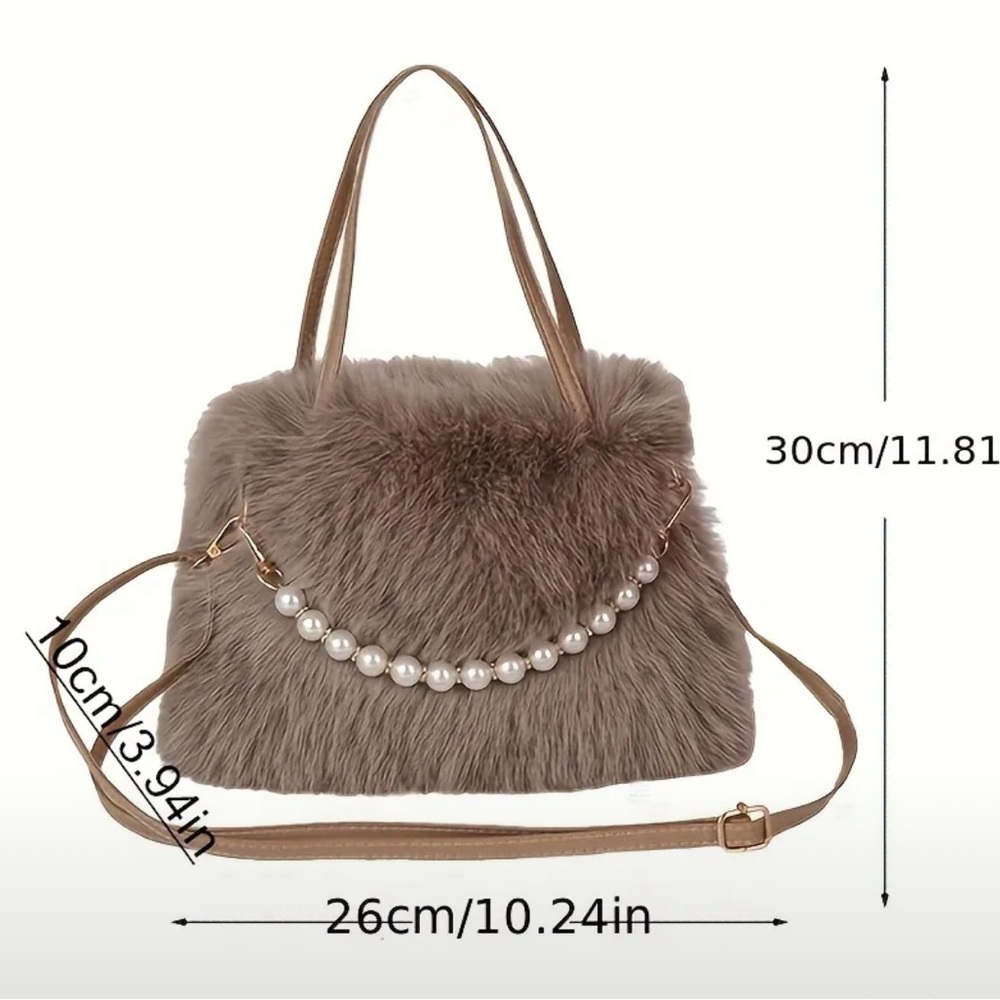 Pastel Pink Faux Fur Mini Bag Satchel Pearls Coquette Softgirl Lolita Cutegoth - Picture 2 of 2